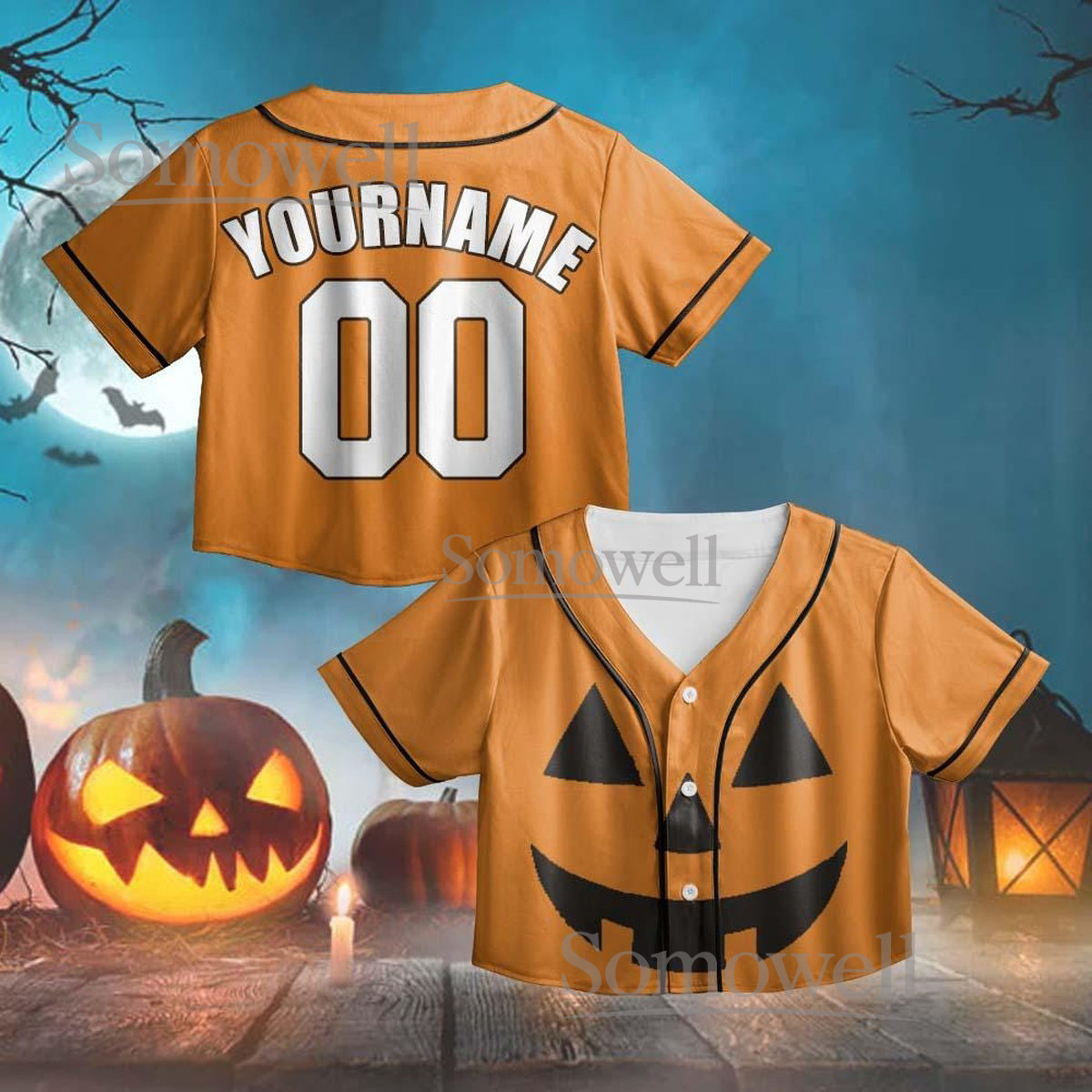 Custom Halloween Crop Baseball Jersey with Personalized Team Name and Number Multiple Color Options
