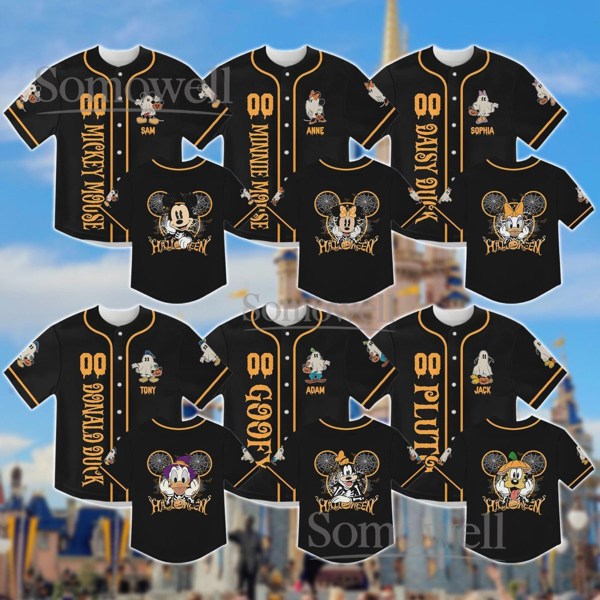Custom Halloween Disney Baseball Jersey Shirt Family Matching Spooky Mickey Minnie Goofy Pluto Gift