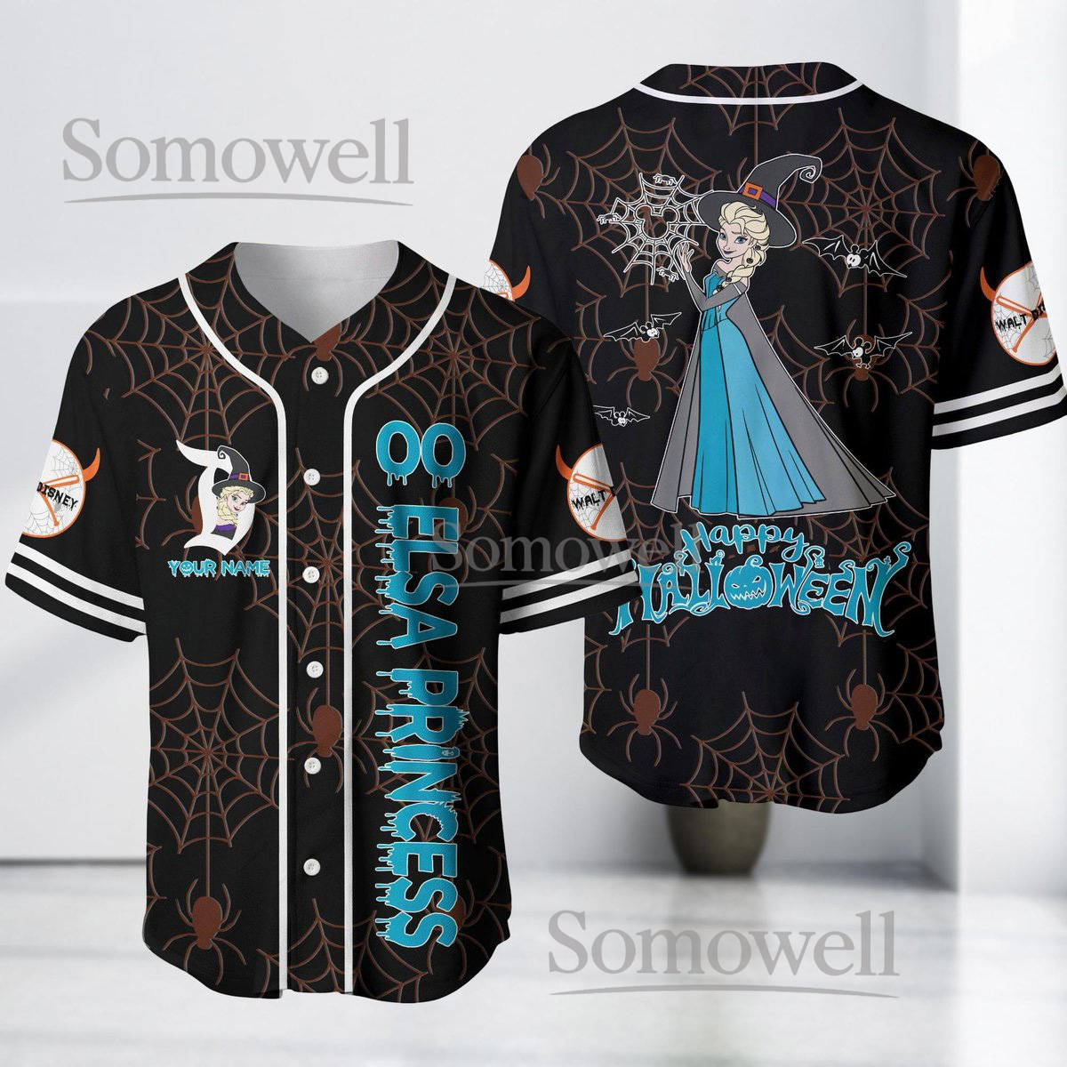 Custom Halloween Elsa Baseball Jersey Shirt Disney Princess Witch Costume Gift