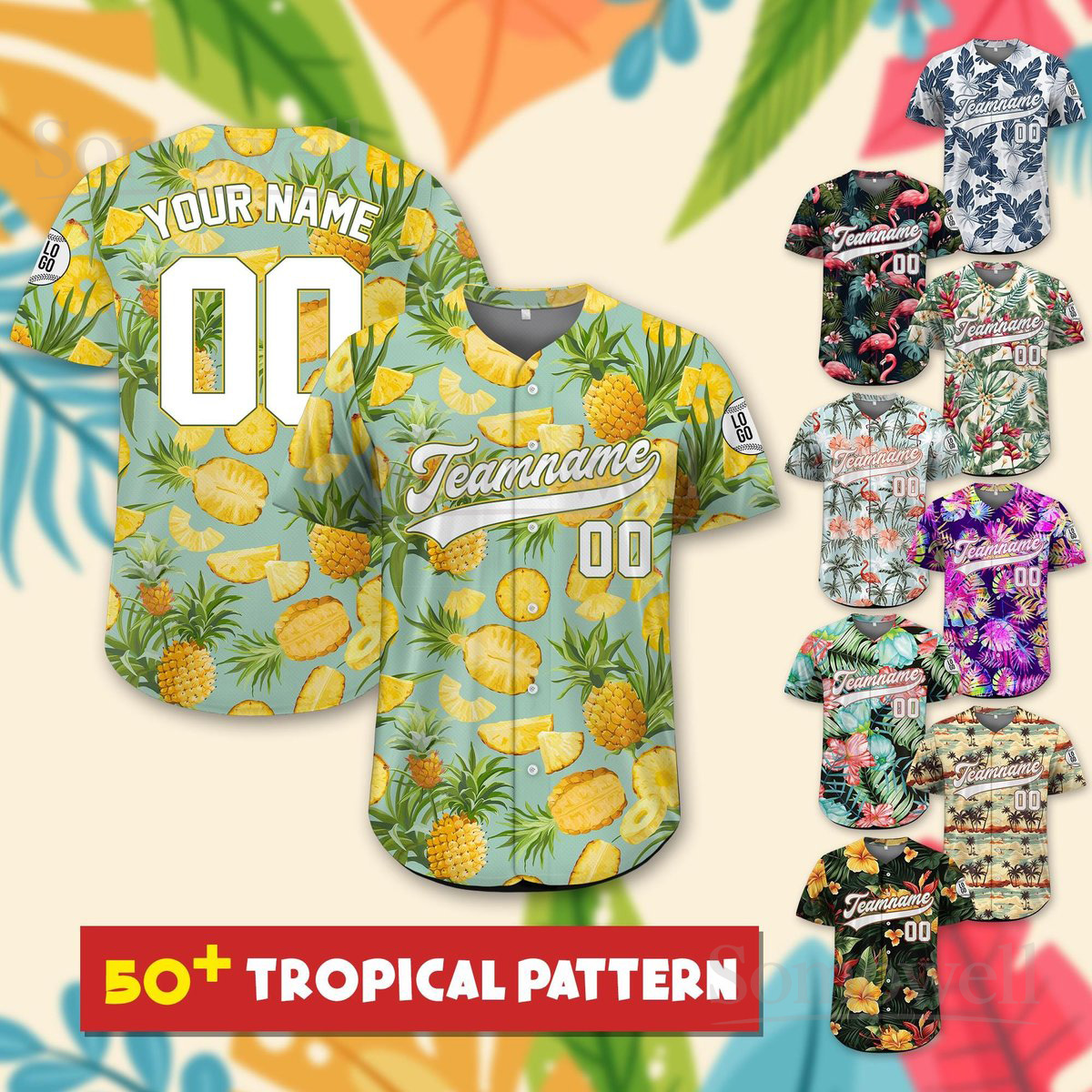 Custom Hawaiian Baseball Jersey with Team Name Number and Logo for Men Women and Youth