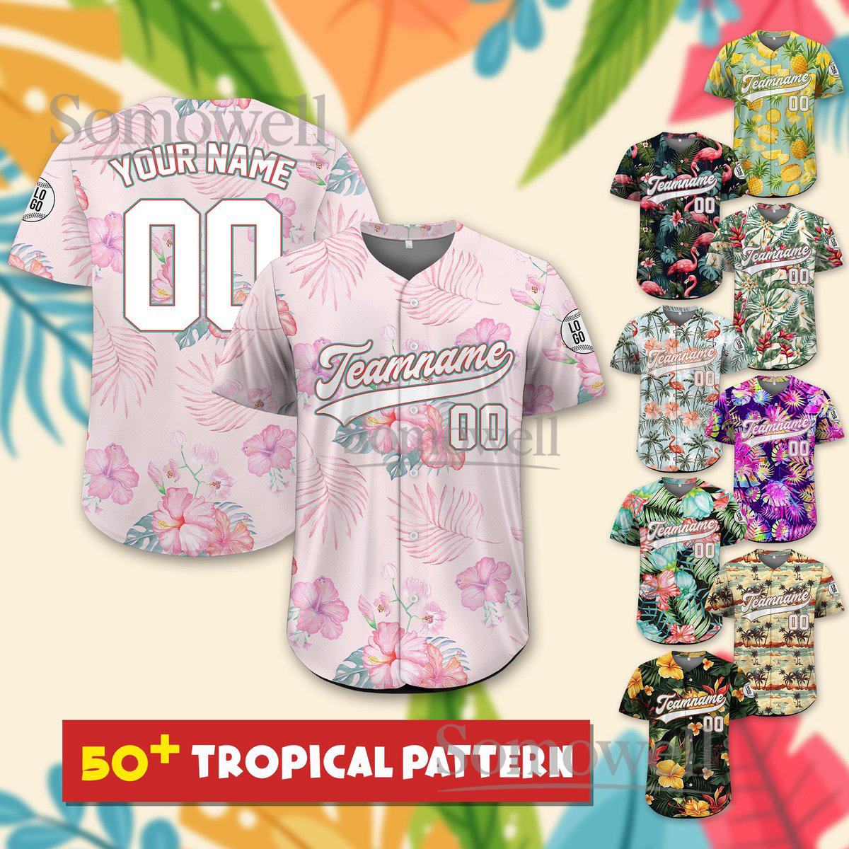 Custom Hawaiian Baseball Jersey with Team Name Number for Men, Women, and Kids in Various Colors