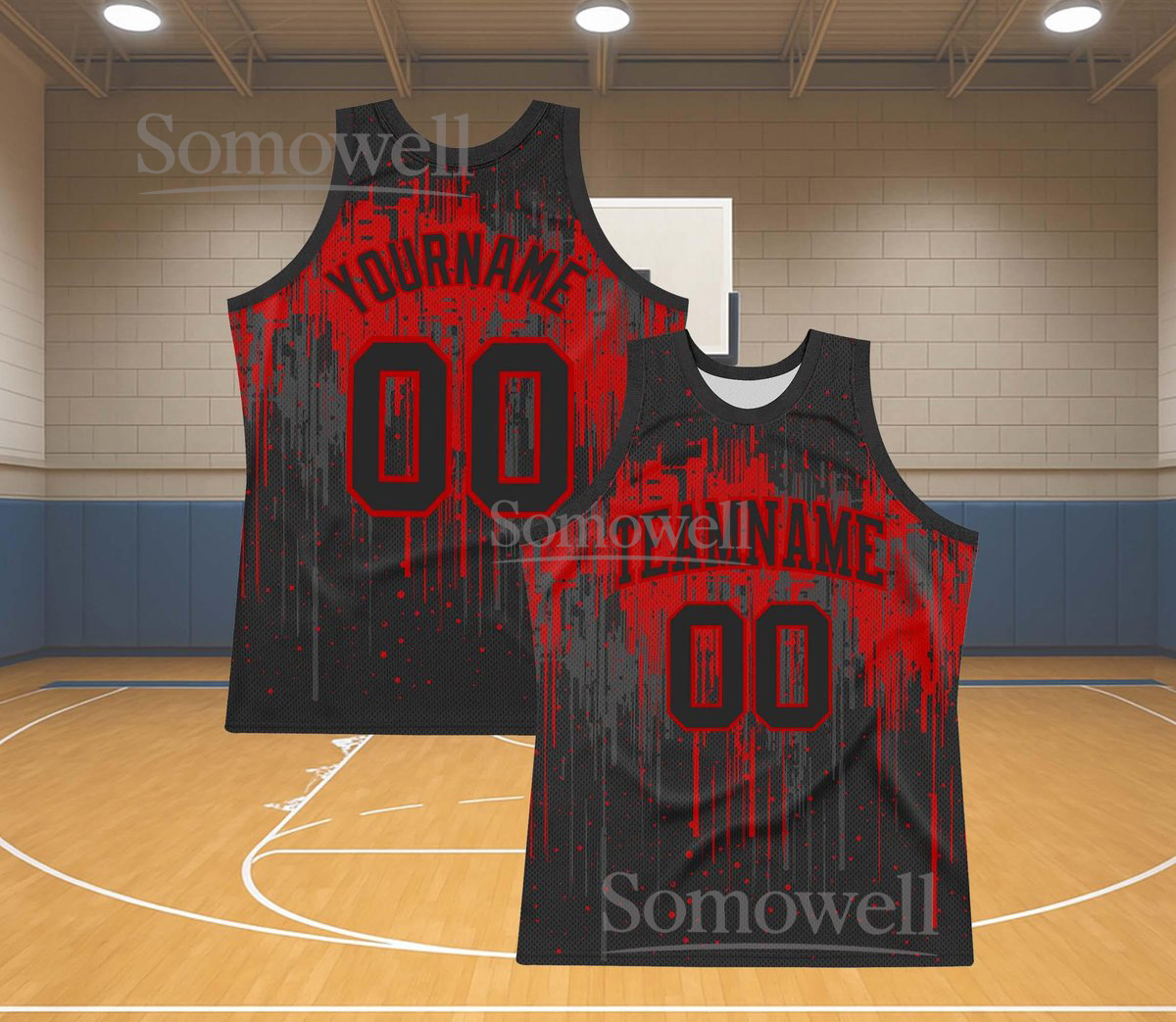 Custom Horror Basketball Jersey Black Red Blood Splatter Personalized Team Name Number Sleeveless Top
