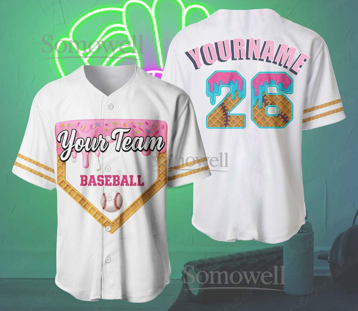 Custom Ice Cream Baseball Jersey Shirt Personalized Your Team Summer Gift