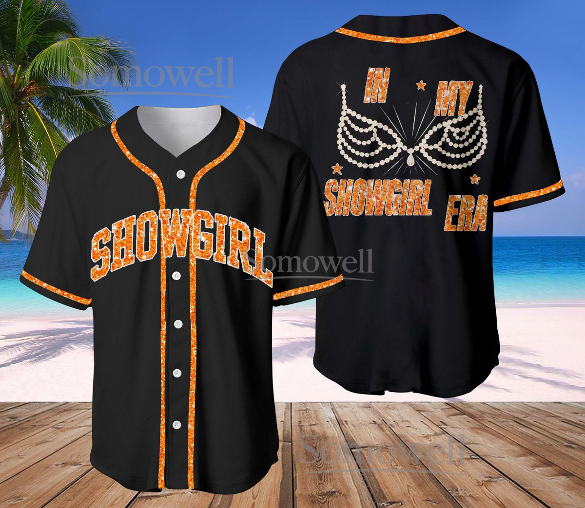 Custom In My Showgirl Era Baseball Jersey with Glitter Trim Available in Multiple Colors