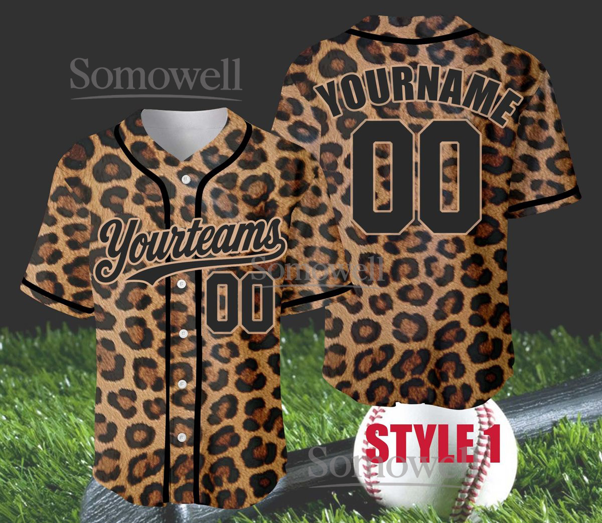 Custom Leopard Baseball Jersey Brown Animal Print Personalized Team Name and Number Edition