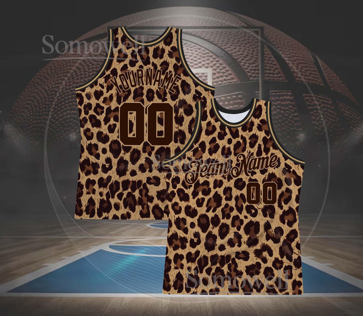 Custom Leopard Basketball Jersey Brown Animal Print Personalized Team Name Number Sleeveless Top