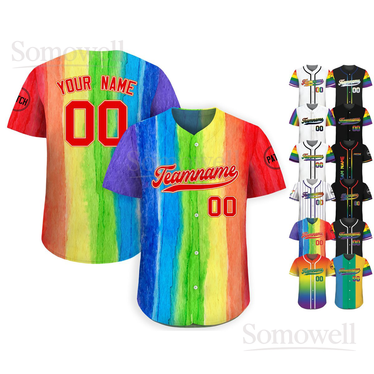 Custom LGBTQ Pride Month Baseball Jersey with Teamname Name Number in Multiple Colors