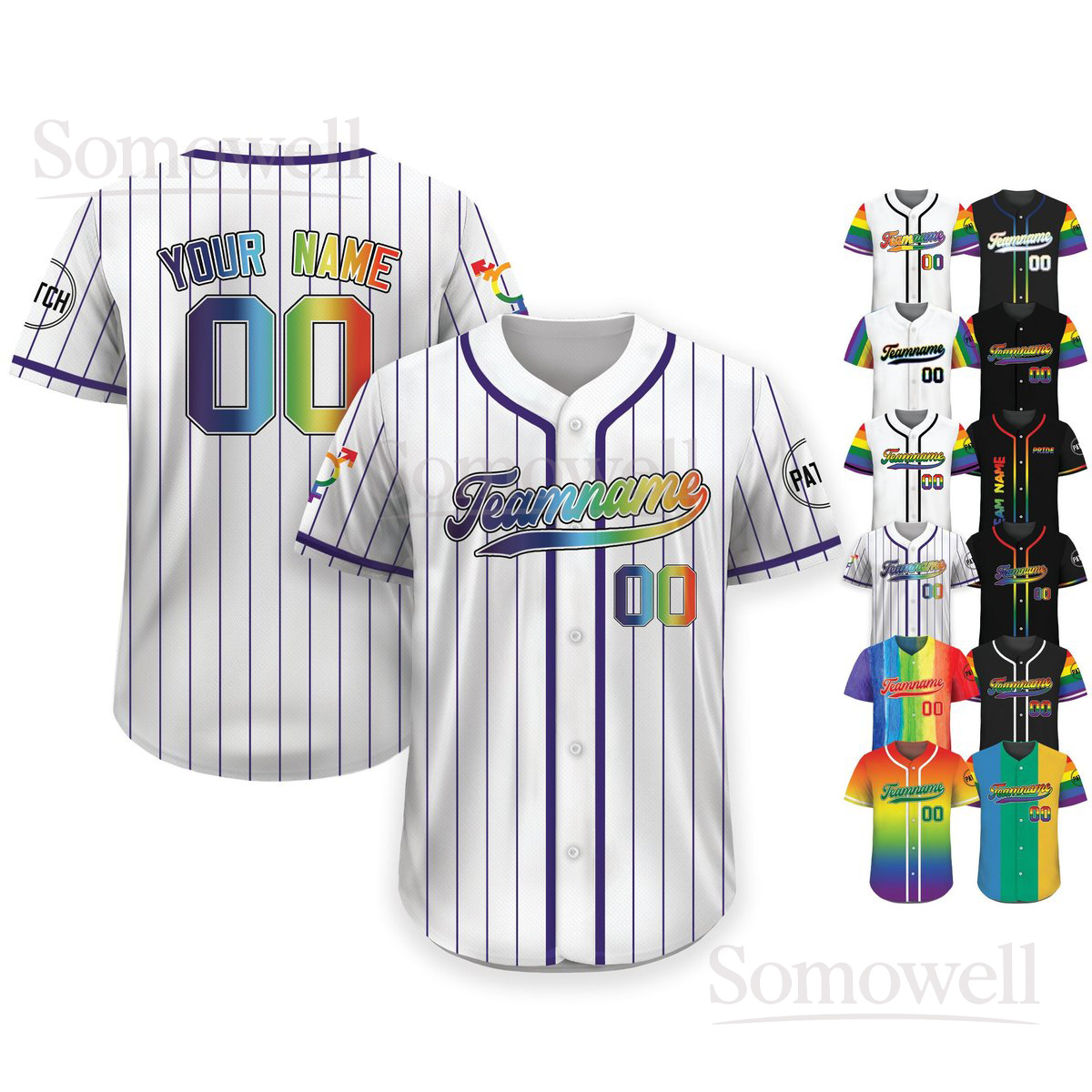 Custom LGBTQ Pride Month Baseball Jersey Personalized Team Name and Number Rainbow Celebration Outfit Multi Color Edition