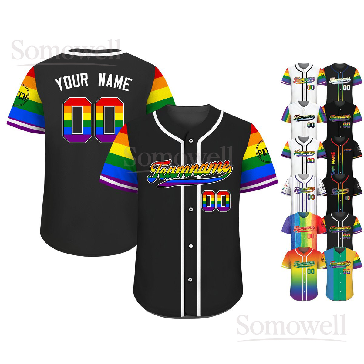 Custom LGBTQ Pride Month Baseball Jersey with Teamname Name Number Rainbow Color Uniform Multi Color Edition