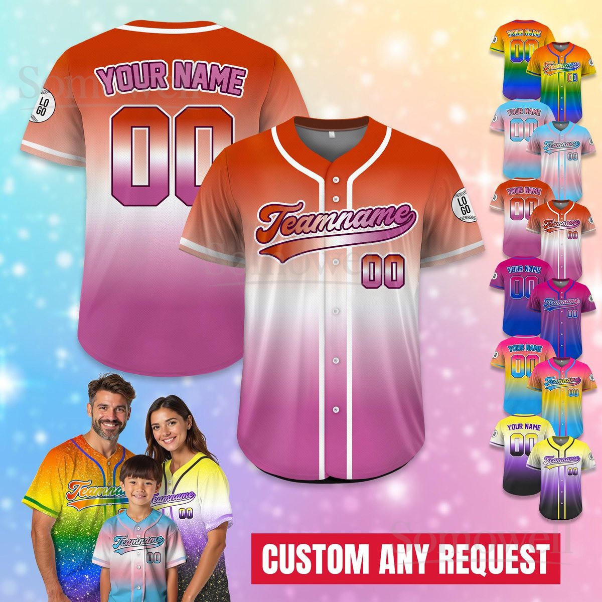 Custom Pride Baseball Jersey LGBTQ Baseball Jersey with Team Name and Number Multi Color Edition