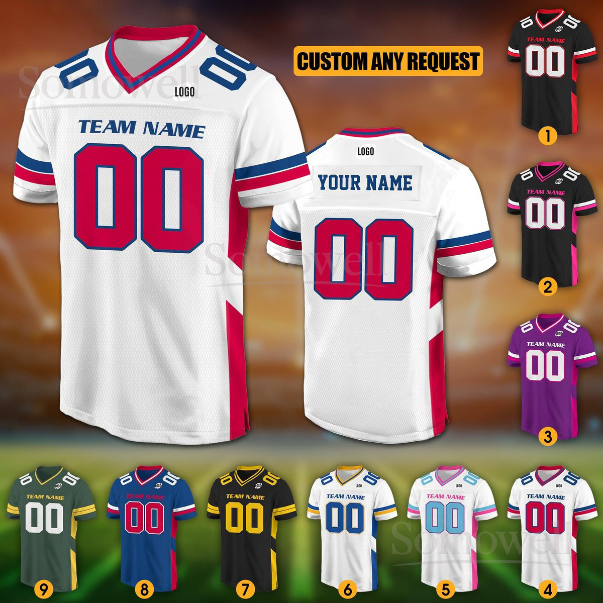 Personalized Team Jersey with Number and Logo for Men Women Kids Custom Football Shirt