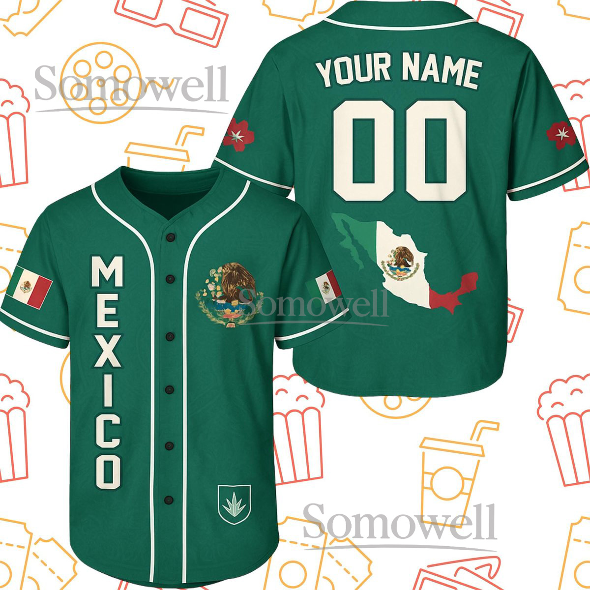 Custom Mexico Baseball Jersey Shirt Green Flag Design Personalized Name Number Gift