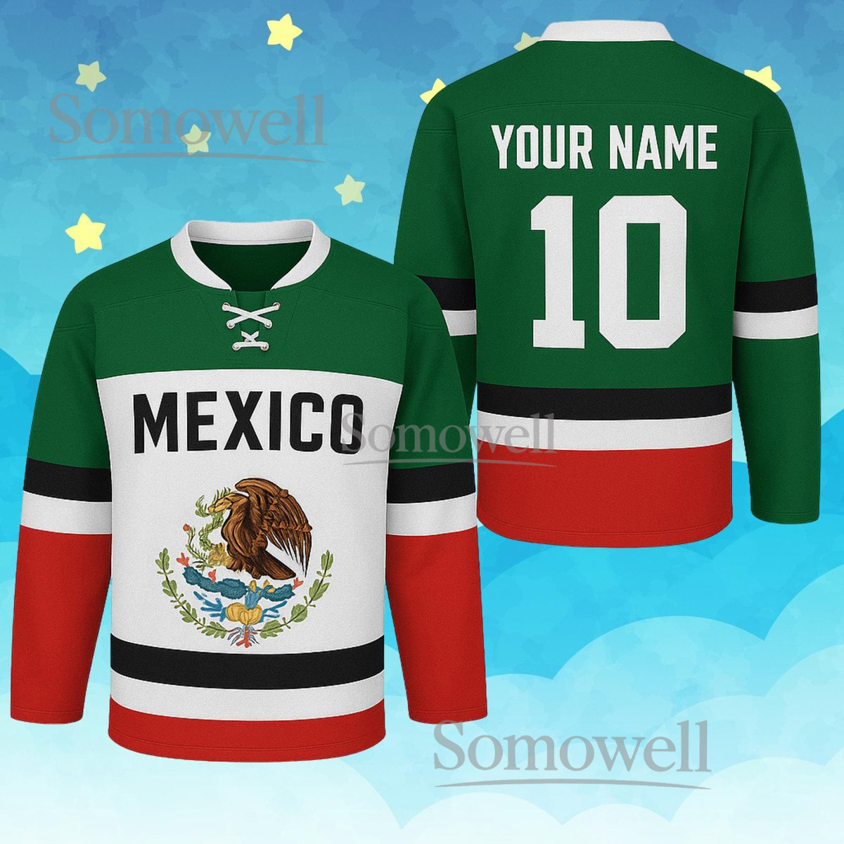Custom Mexico Hockey Jersey Shirt Personalized Name National Flag Gift