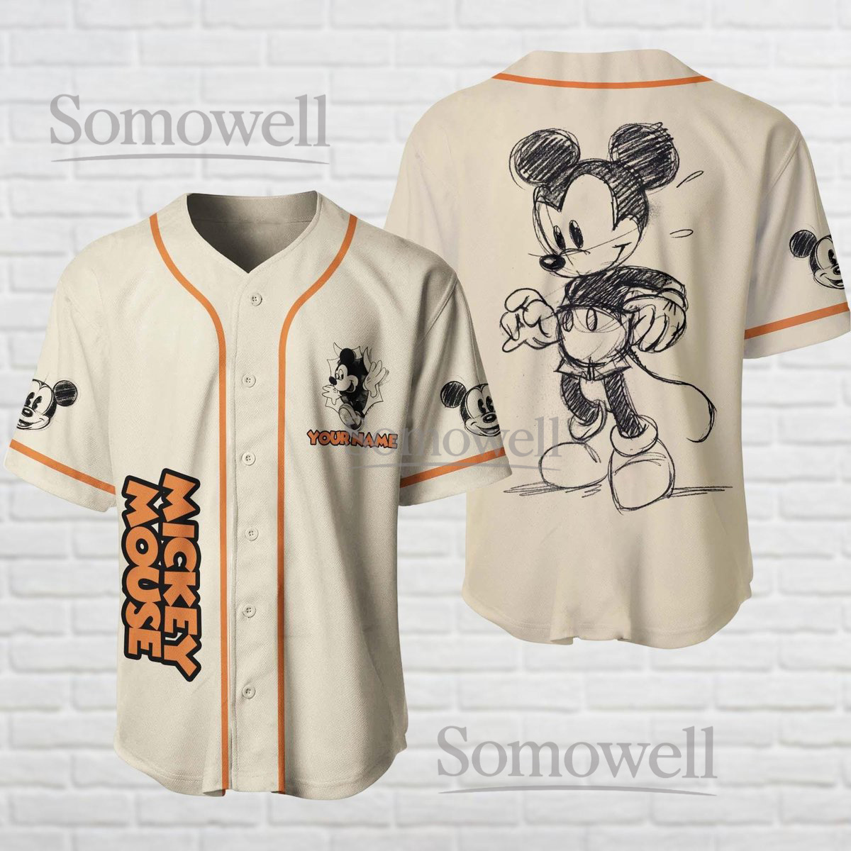 Custom Mickey Mouse Baseball Jersey Shirt Funny Cartoon Sketch Design Personalized Gift
