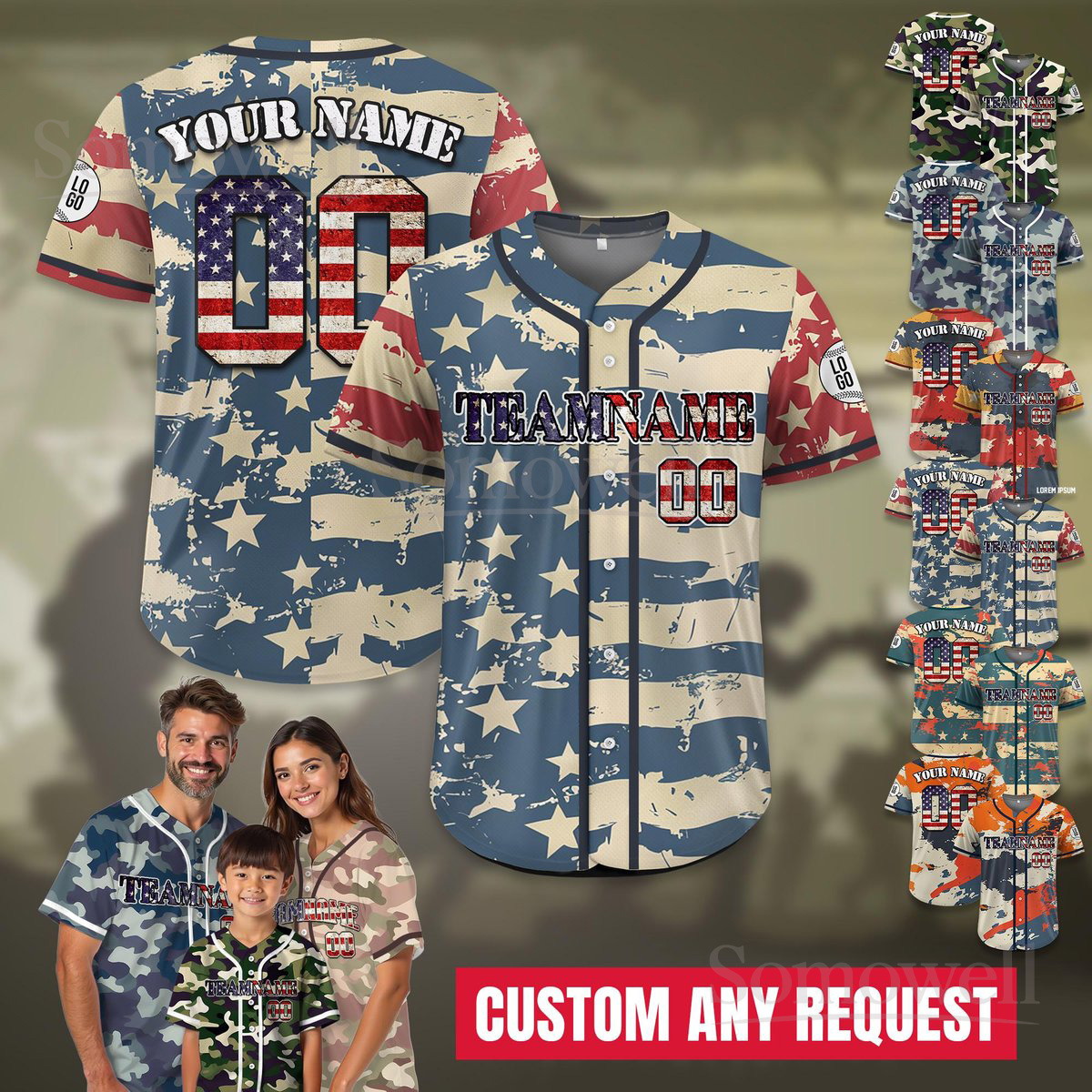 Custom Camo Baseball Jersey Personalized Team Name and Number Military Style Softball Uniform for Men Women Youth Multi Color Edition