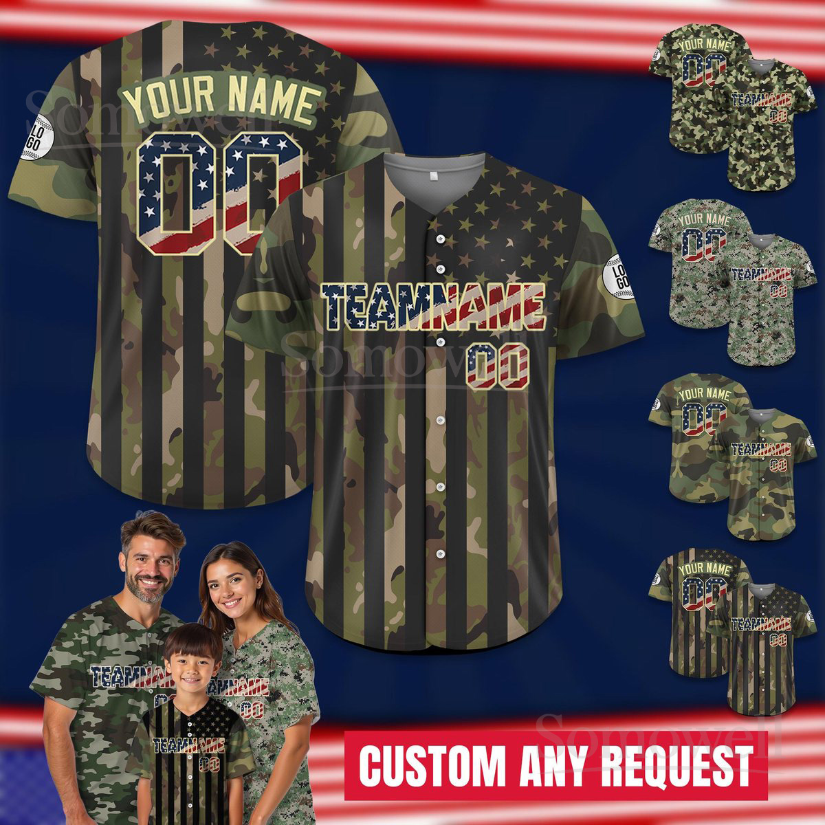 Custom Camo Baseball Jersey Personalized Team Name and Number Military Style Softball Uniform for All Ages Multi Color Edition