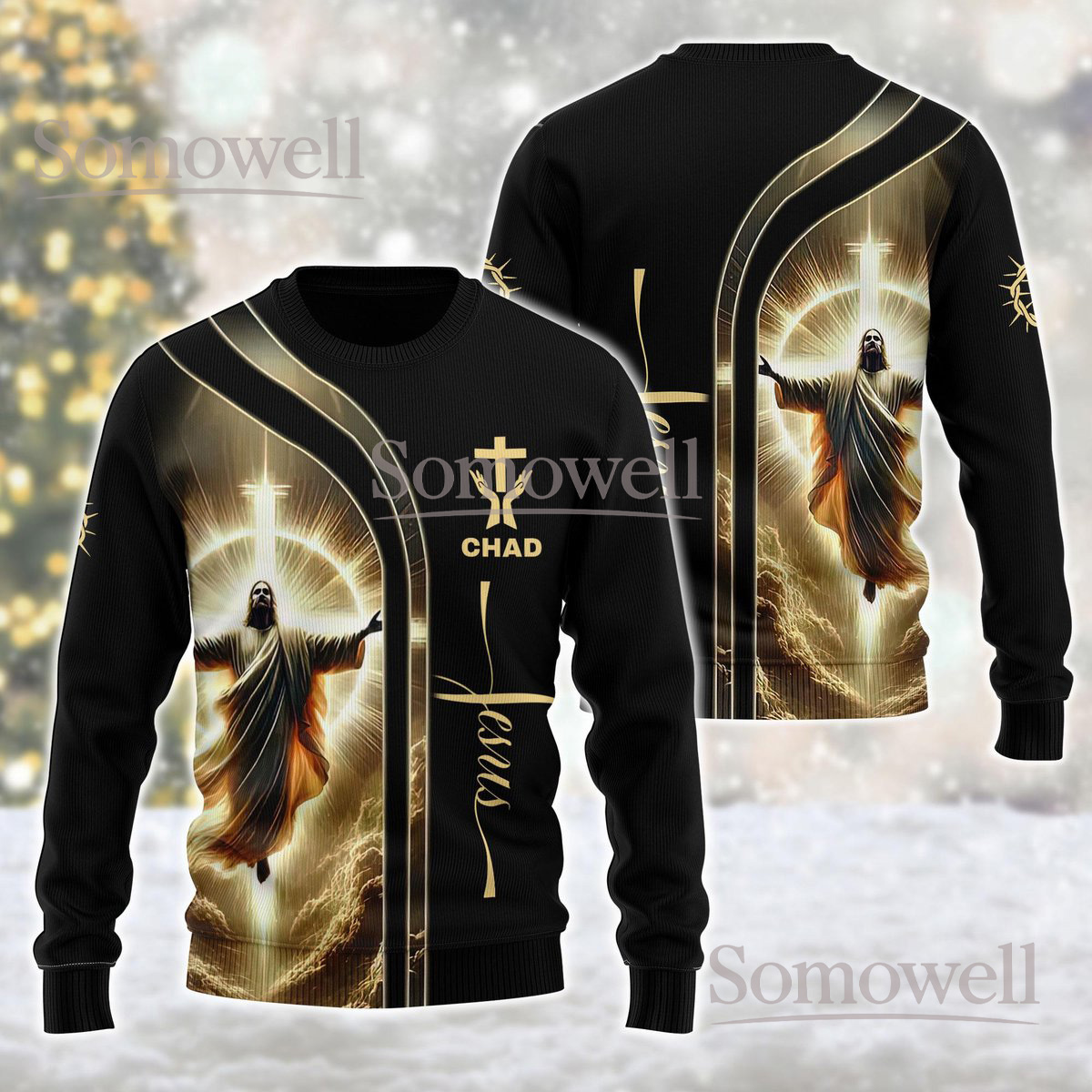 Jesus Saved My Life Red Plaid Ugly Christmas Sweater Christian Faith Cross Custom Name Knit Jumper