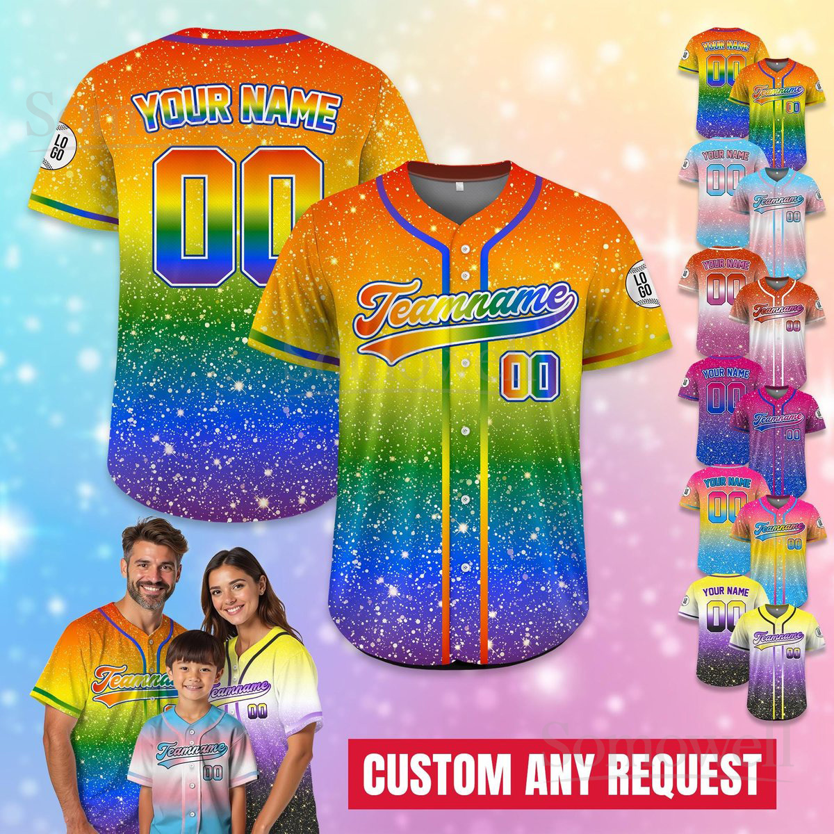 Custom Name LGBTQ Pride Month Baseball Jersey Personalized with Team Name and Number in Multiple Colors
