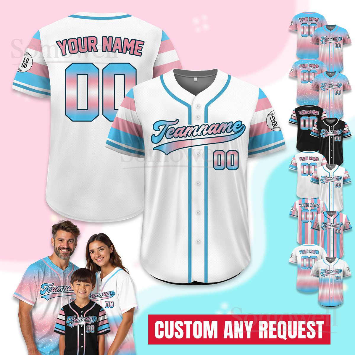 Custom Name LGBTQ Pride Month Baseball Jersey Personalized for Men and Women in Multiple Colors