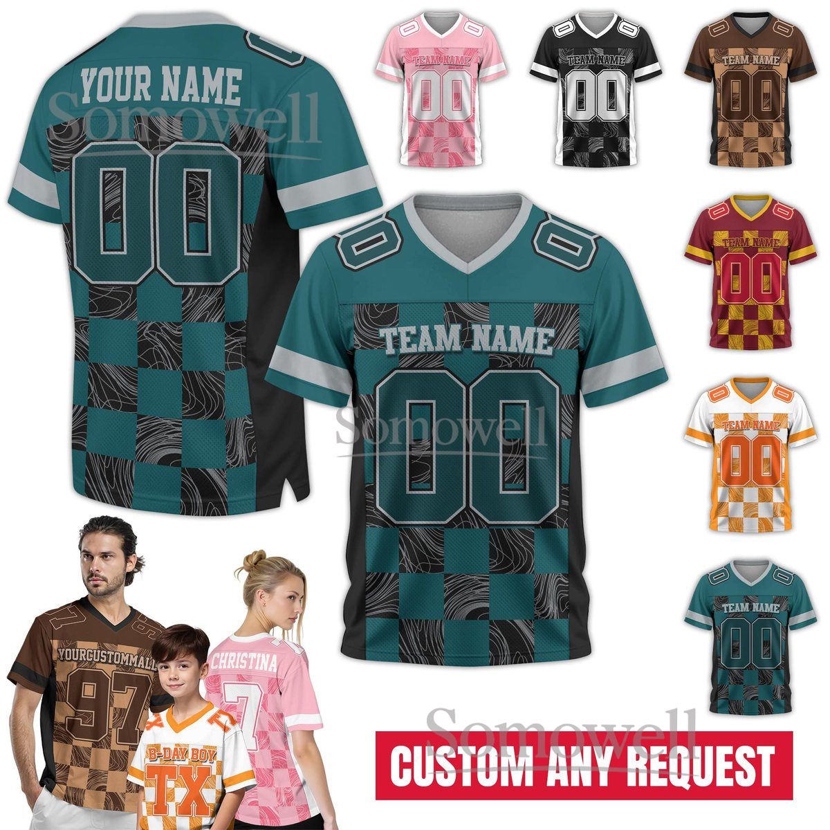 Custom Name Number Football Jersey for Men Women Youth Preschool Available in Multiple Colors