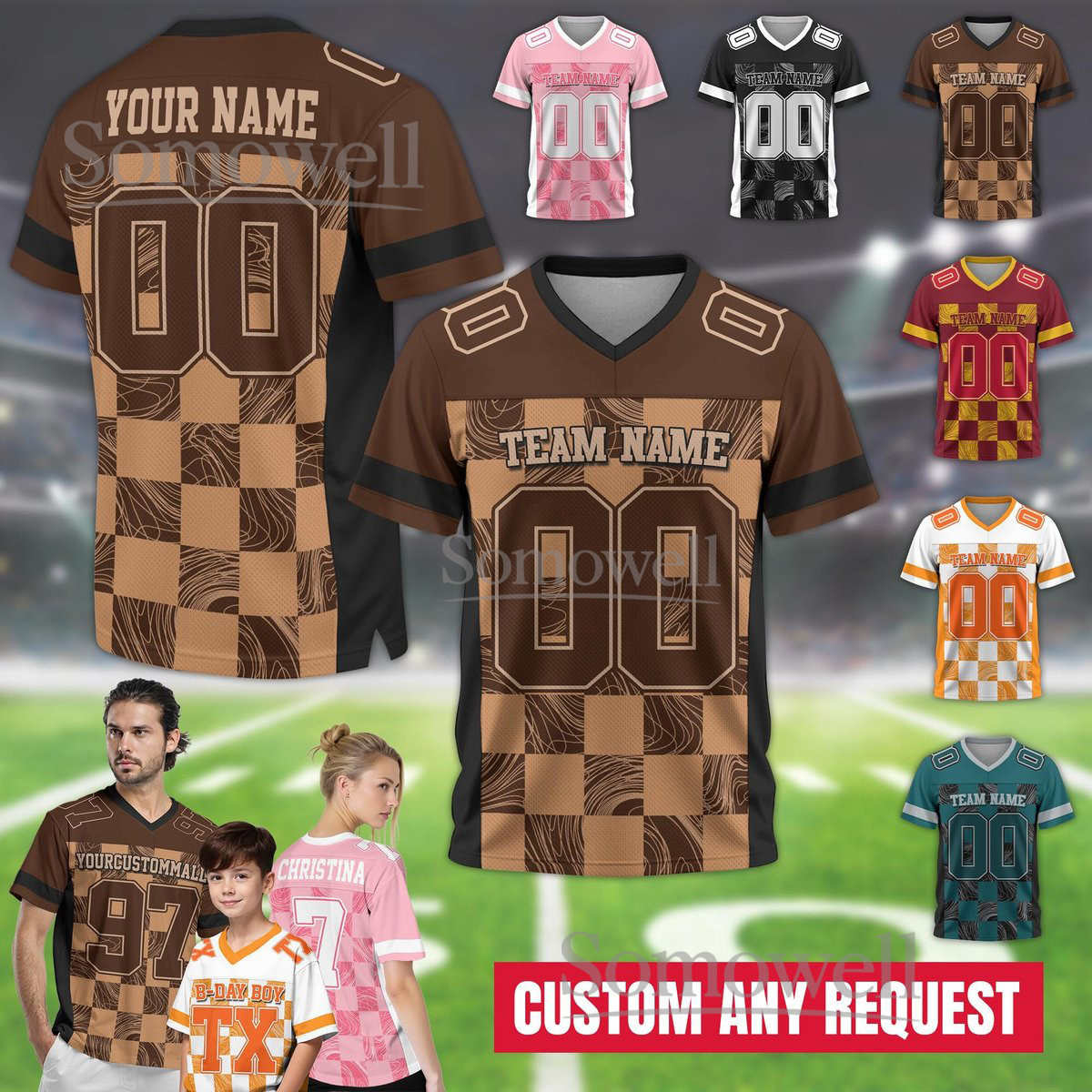 Custom Name Number Logo Football Jersey for Men Women Kids Available in Multiple Colors