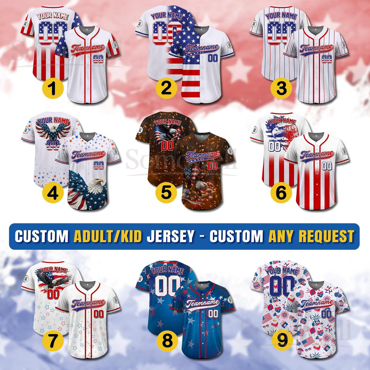 Custom Name Patriotic Baseball Jersey USA Flag Personalized Team Name Number Independence Day Matching Outfit Multi Color Edition