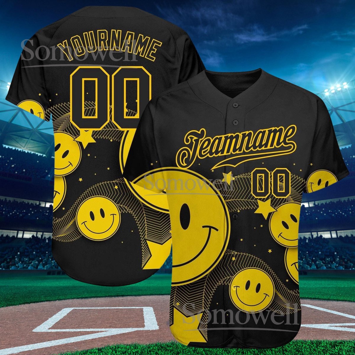 Custom Smiley Face Baseball Jersey Personalized Design Custom Name Team Sport Shirt