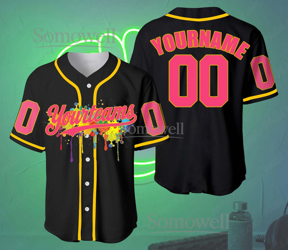 Custom Neon Baseball Jersey Shirt Personalized Team Name Number Gift