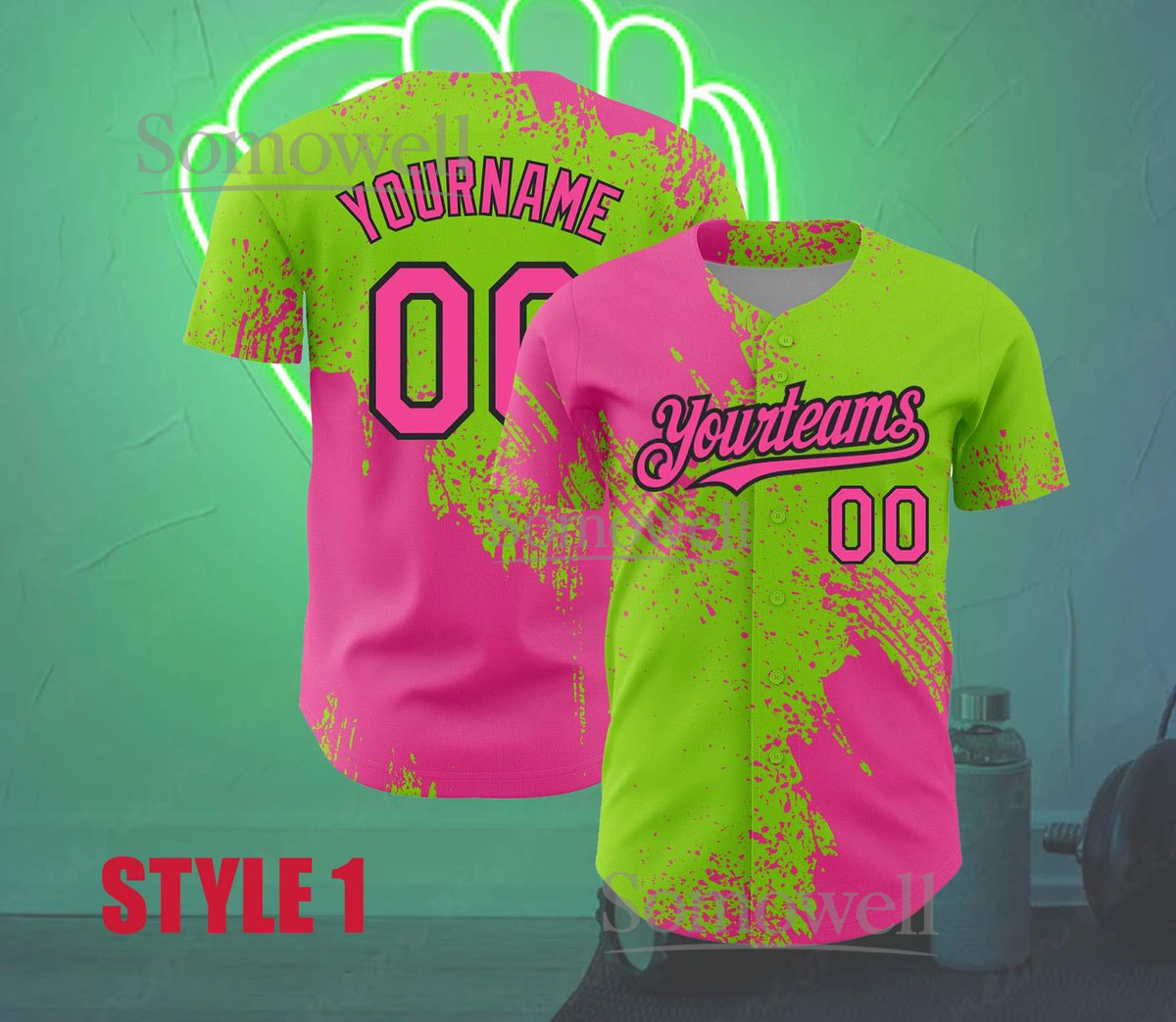 Personalized Neon Baseball Jersey Custom Name Number for Adults Kids