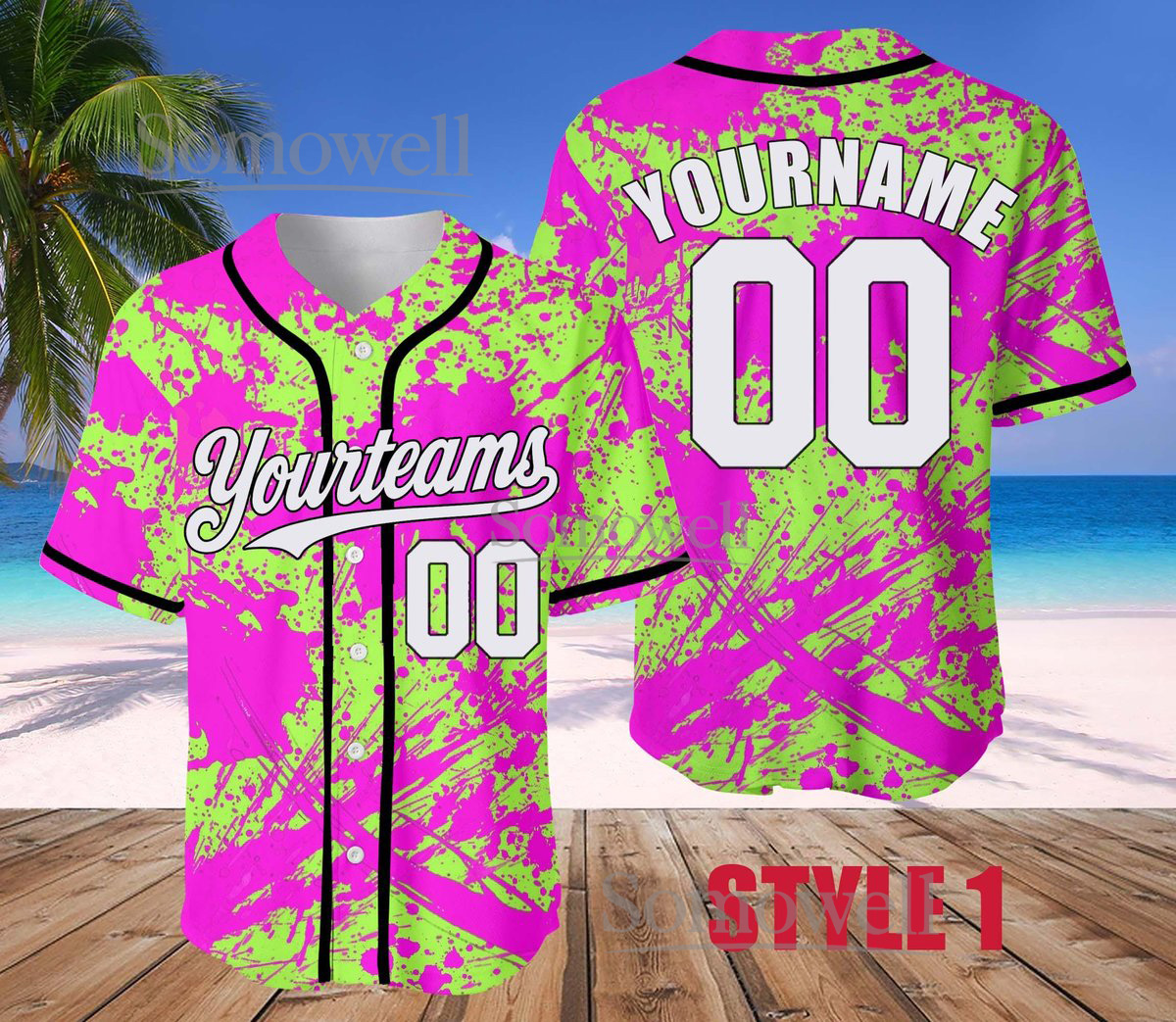 Custom Neon Baseball Jersey with Personalized Team Name and Number Available in Multiple Colors