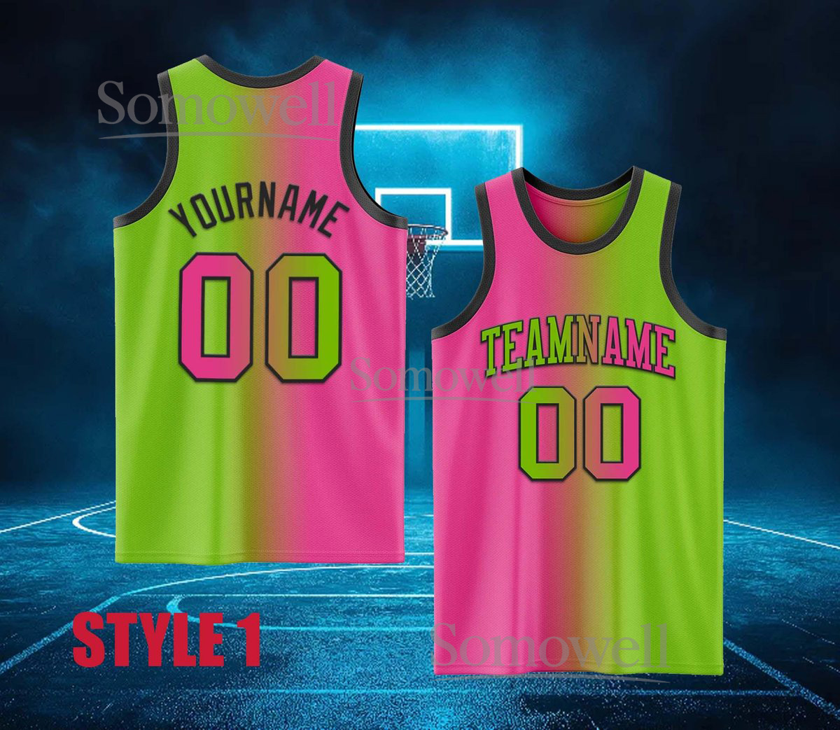 Custom Neon Basketball Jersey, Personalized Team Name & Number, Vibrant Sports Apparel for Fans