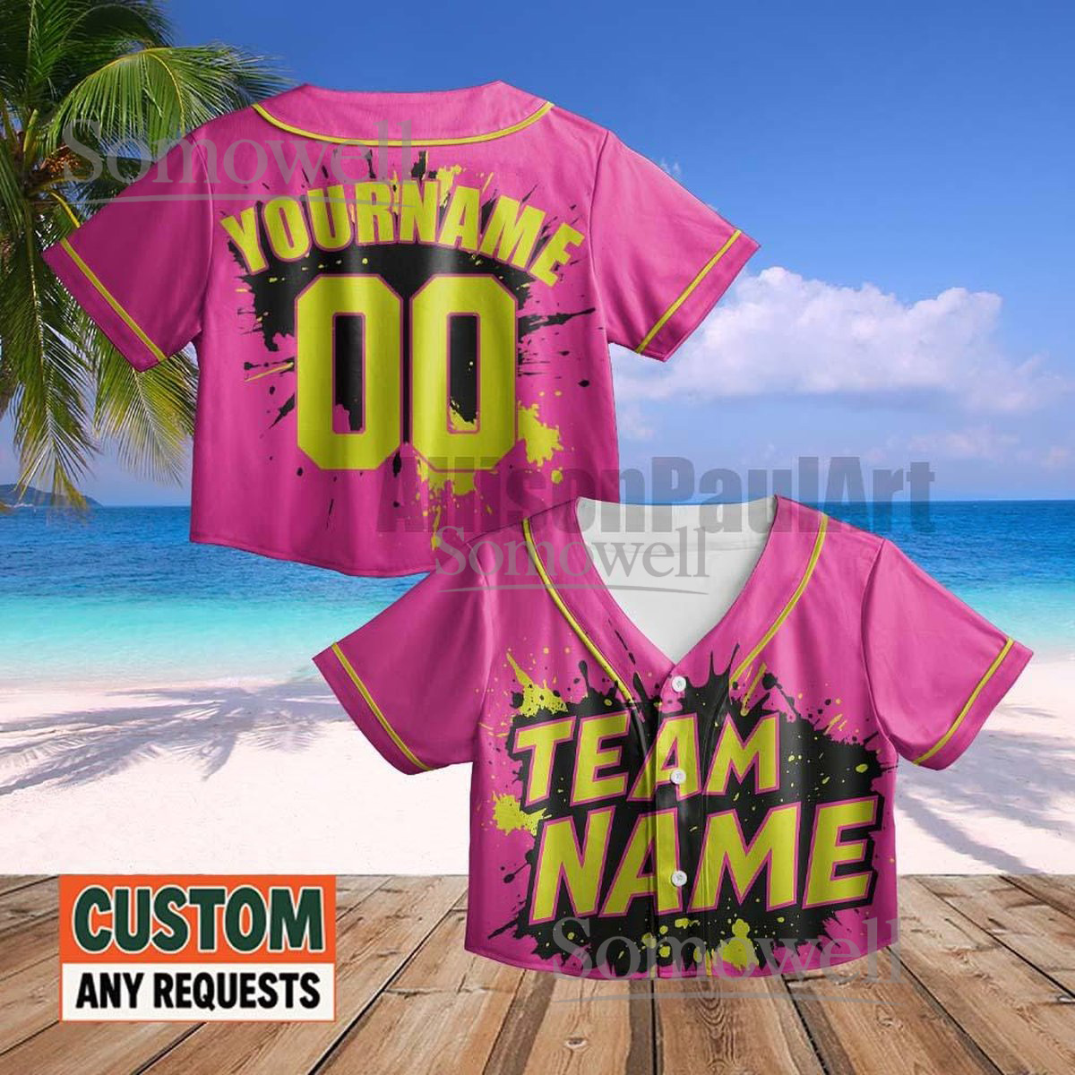 Custom Neon Crop Baseball Jersey with Team Name Number for Adult Kid_4386584162