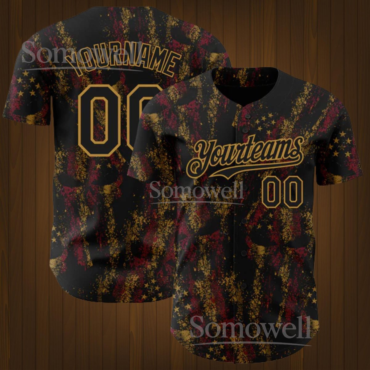 Custom Grunge American Flag Baseball Jersey Personalized Team Name and Number