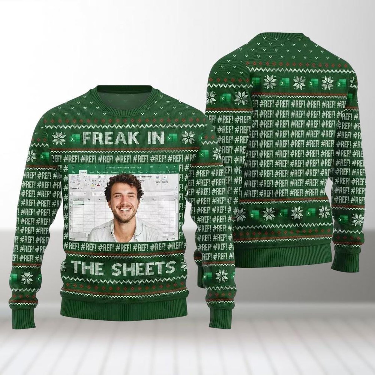 Custom Photo Excel Freak In The Sheets Ugly Christmas Sweater Funny Gift For Men