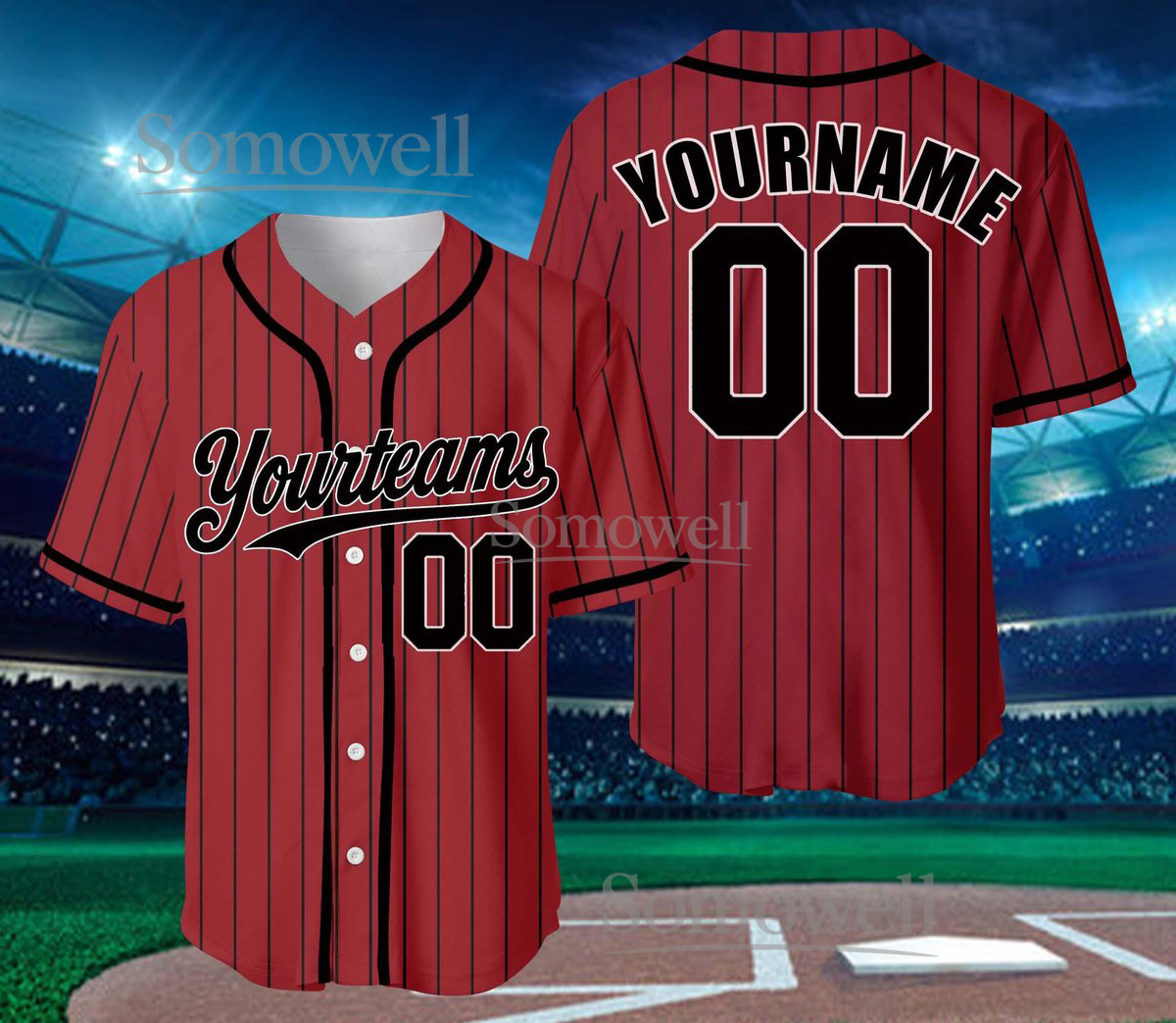 Custom Pinstripe Baseball Jersey with Personalized Team Name and Number