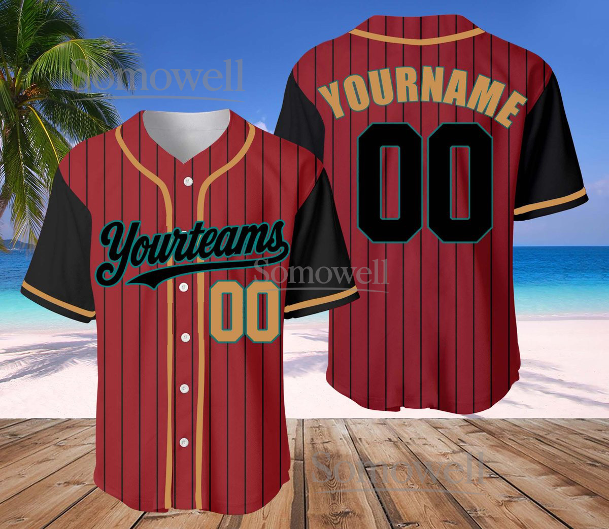 Custom Pinstripe Baseball Jersey with Personalized Team Name and Number Multiple Color Options