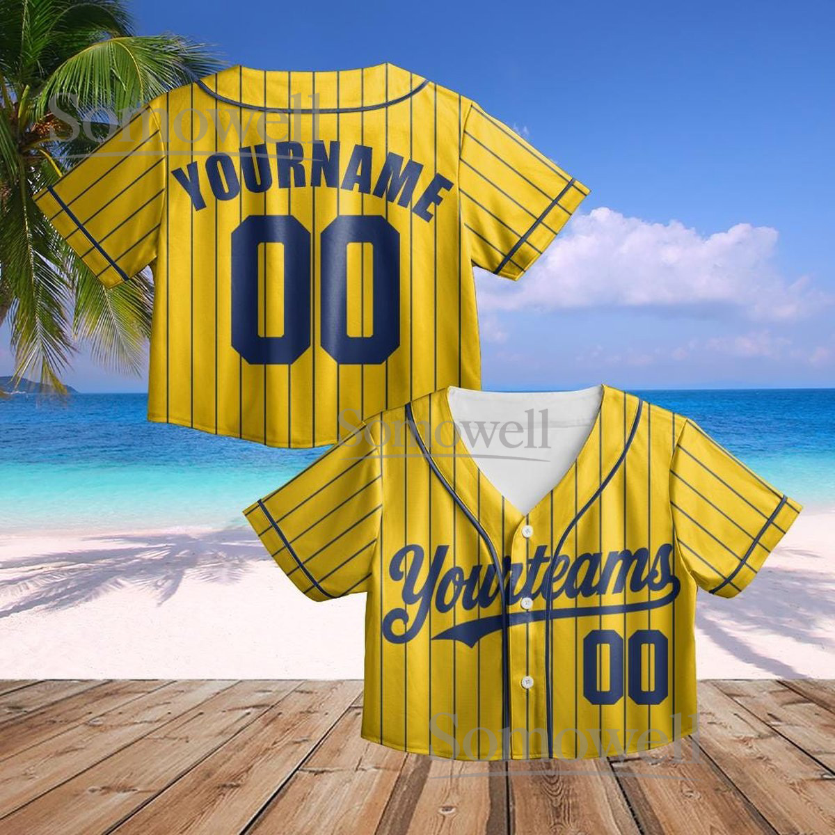 Personalized Pinstripe Crop Baseball Jersey with Team Name and Number for Customization