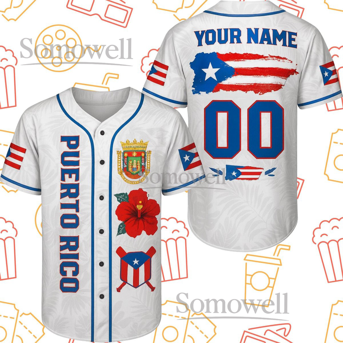 Custom Puerto Rico Baseball Jersey Design Personalized Name Number Gift
