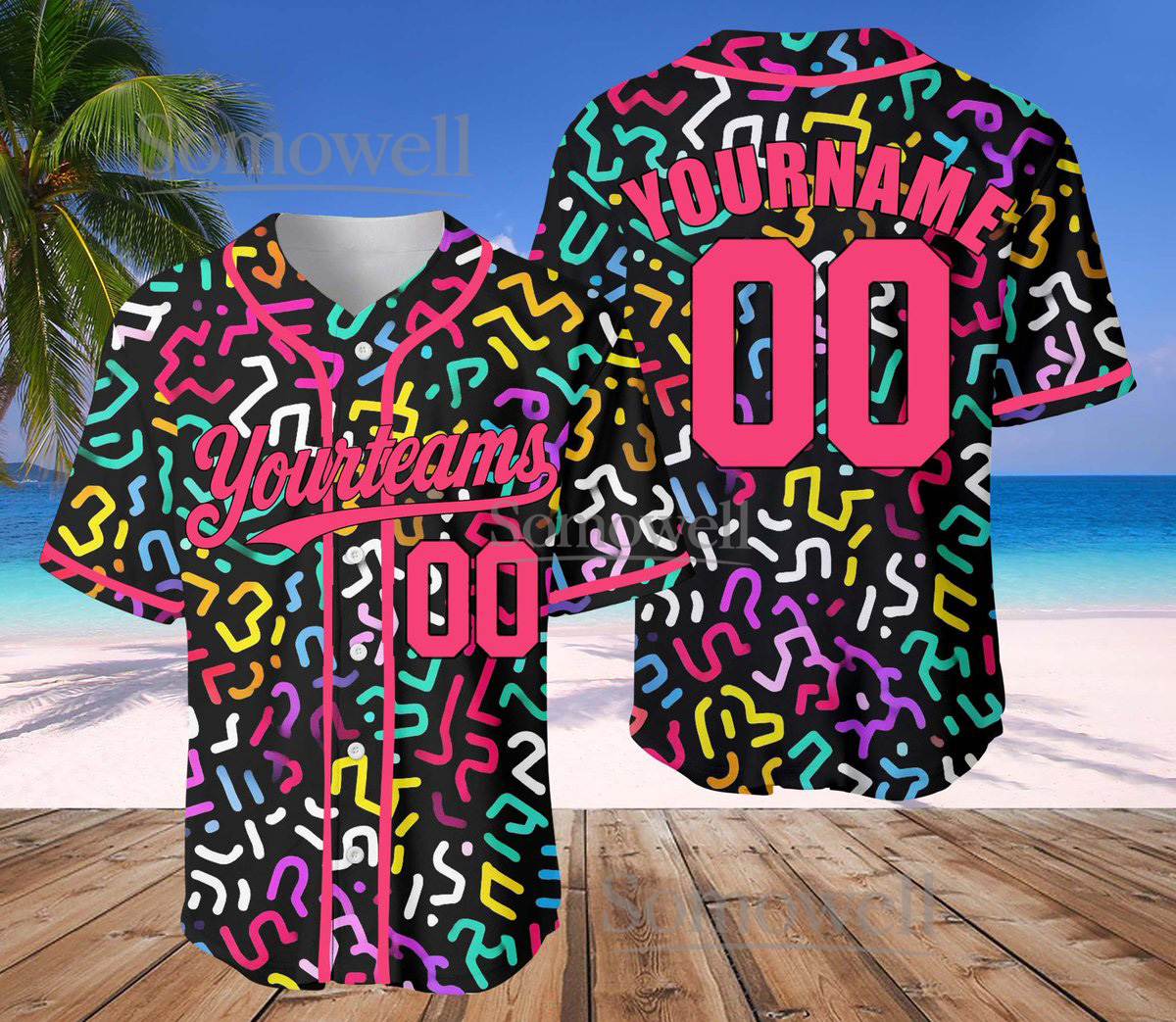 Custom Puzzle Baseball Jersey Team Name Number Neon Abstract Edition Available in Multiple Colors