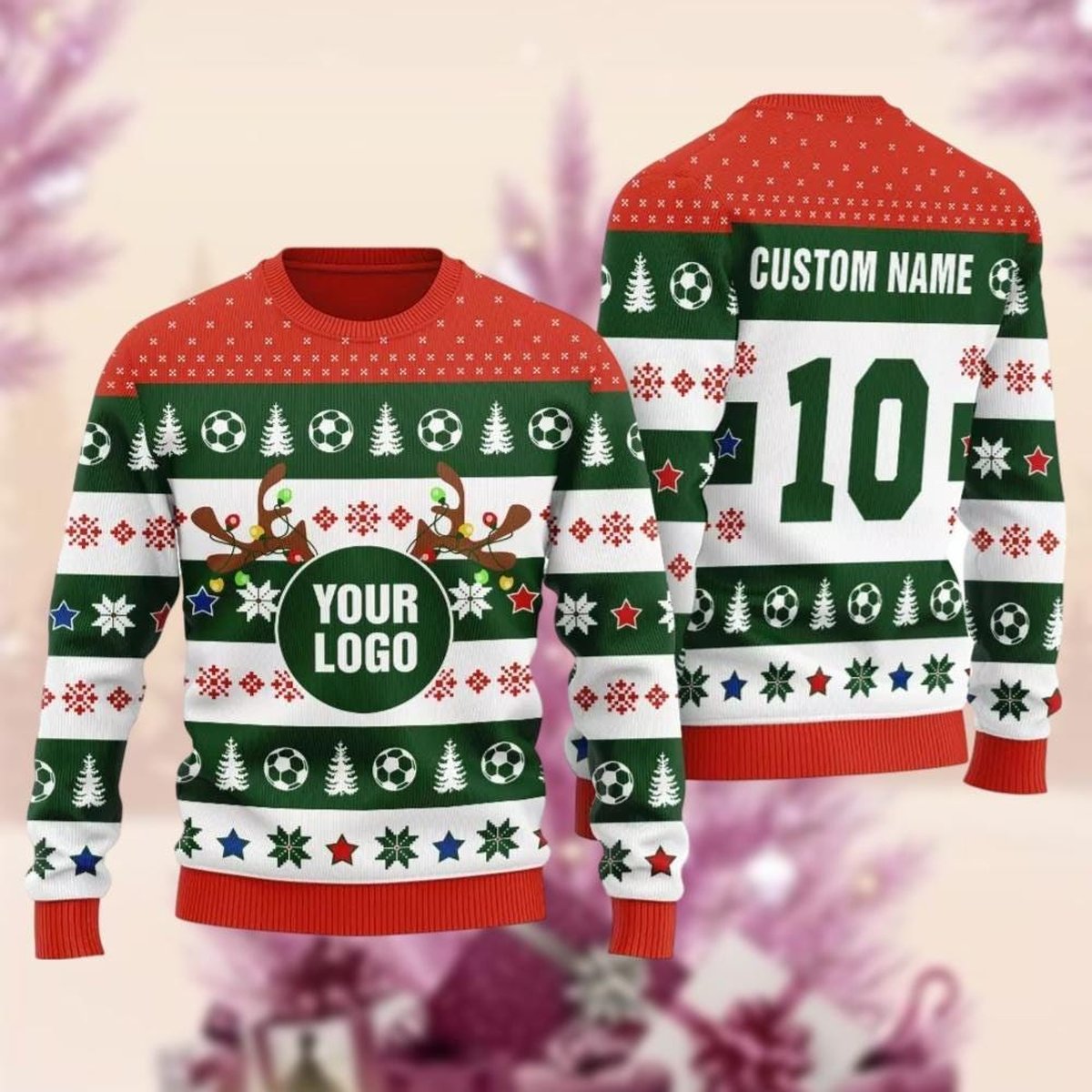 Custom Reindeer Christmas Green Ugly Sweater Personalized Sports Holiday Knit Jumper