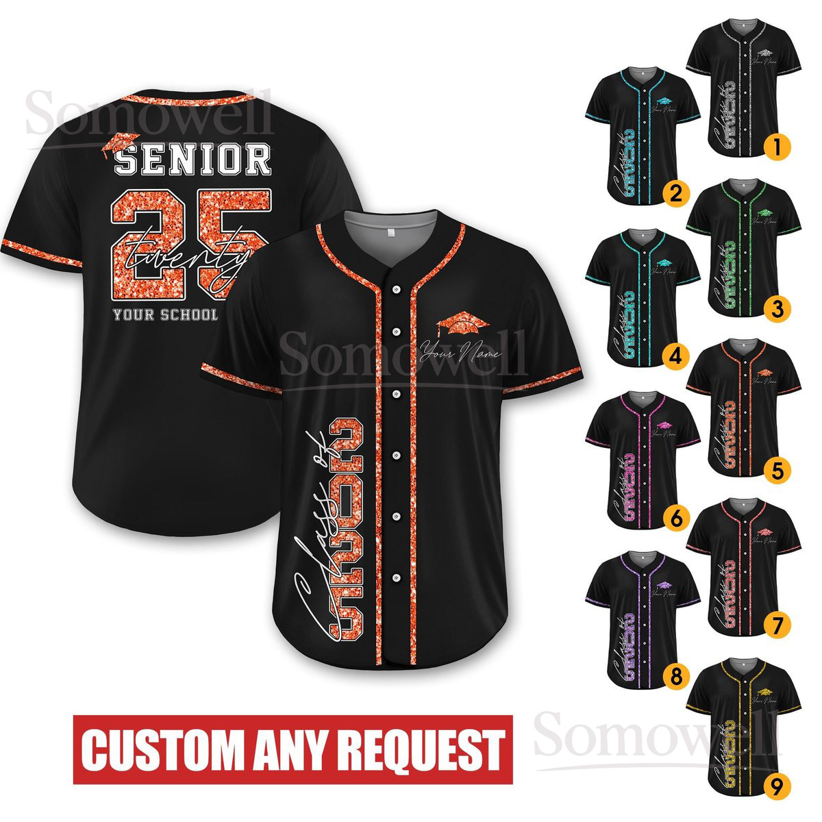 Custom Senior 2025 Graduation Baseball Jersey Personalized School Name and Class Edition