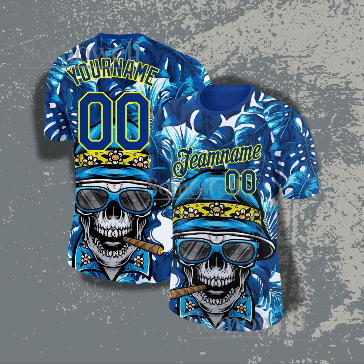 Custom Skull Hawaiian Jersey Shirt Design Personalized Name Number Gift