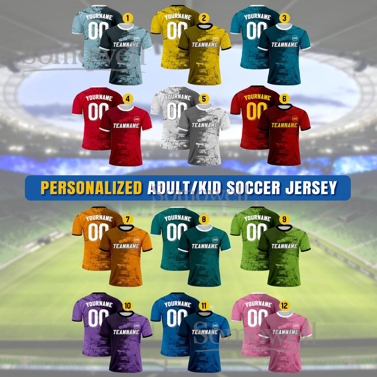 Custom Soccer Jersey for Men, Women, and Kids - Personalized Team Name and Number in Multiple Colors