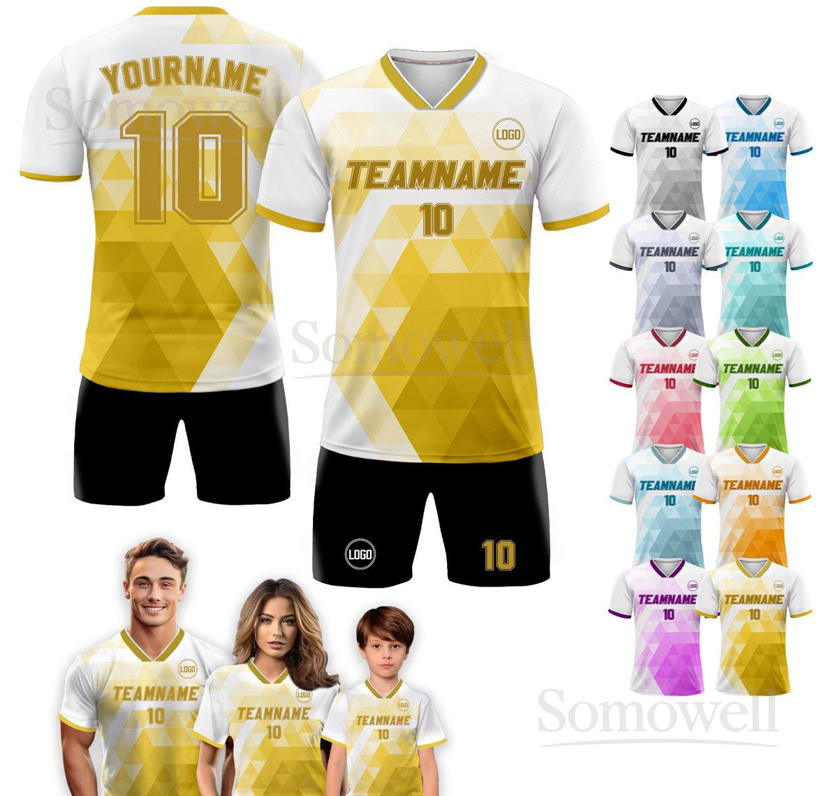 Custom Soccer Jersey Triangle Gradient Pattern Personalized Team Name and Number Edition