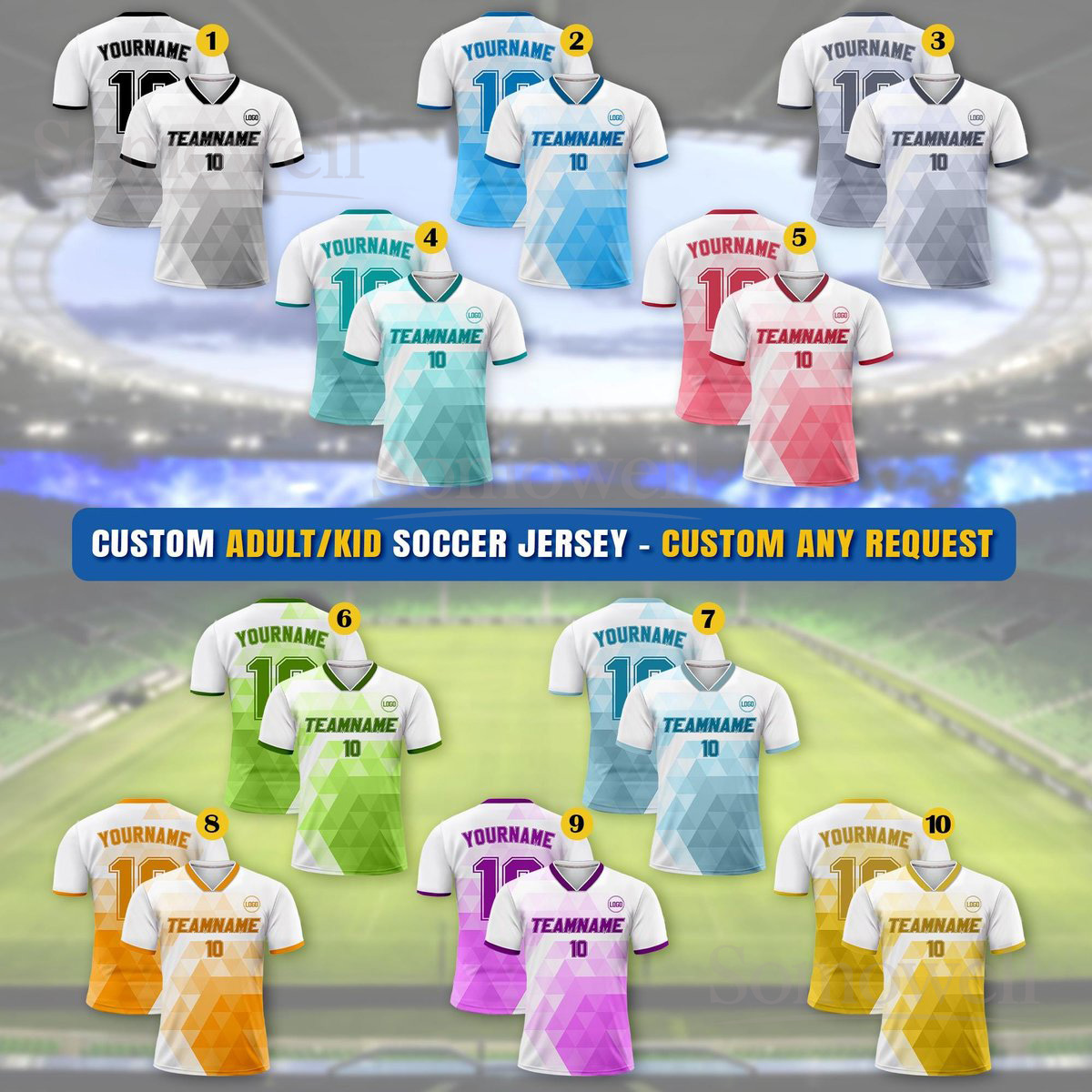 Custom Soccer Jersey for Adult Kid Team Uniform Personalized in Multiple Colors