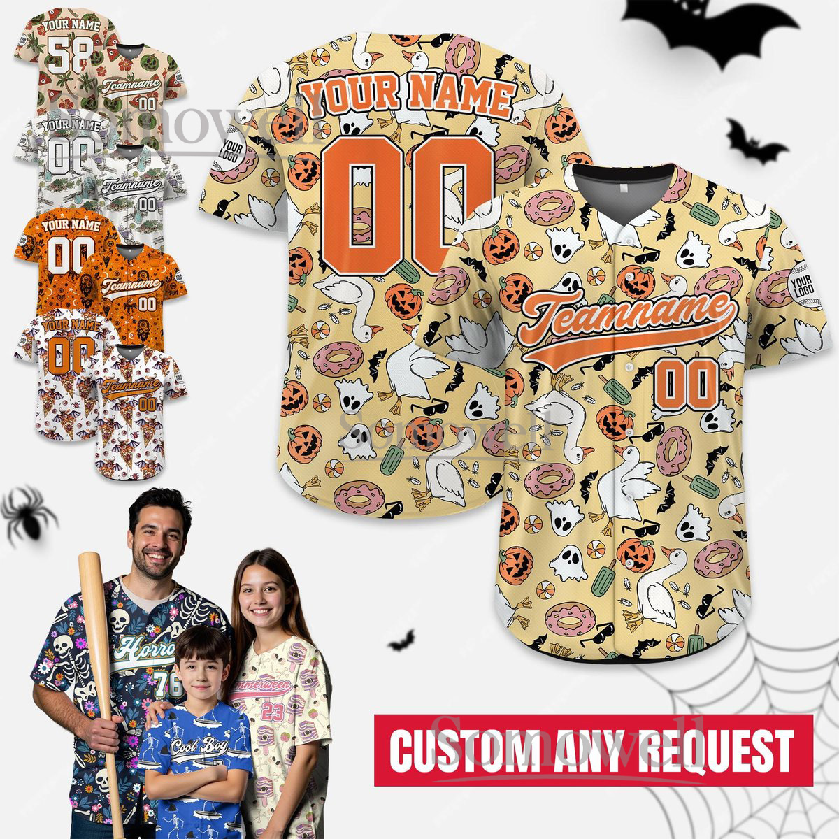 Custom Summer Halloween Hawaiian Baseball Jersey Personalized Name and Number for Men Women Youth and Kids