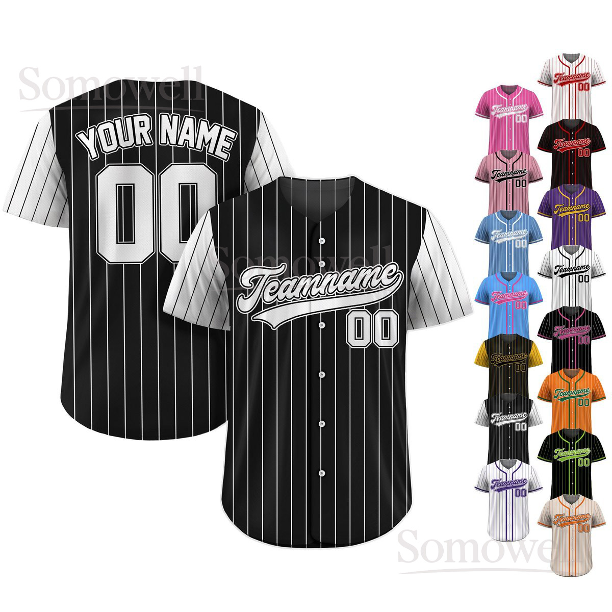 Custom Pinstripe Baseball Jersey Classic Black White Stripes Personalized Team Name and Number Edition