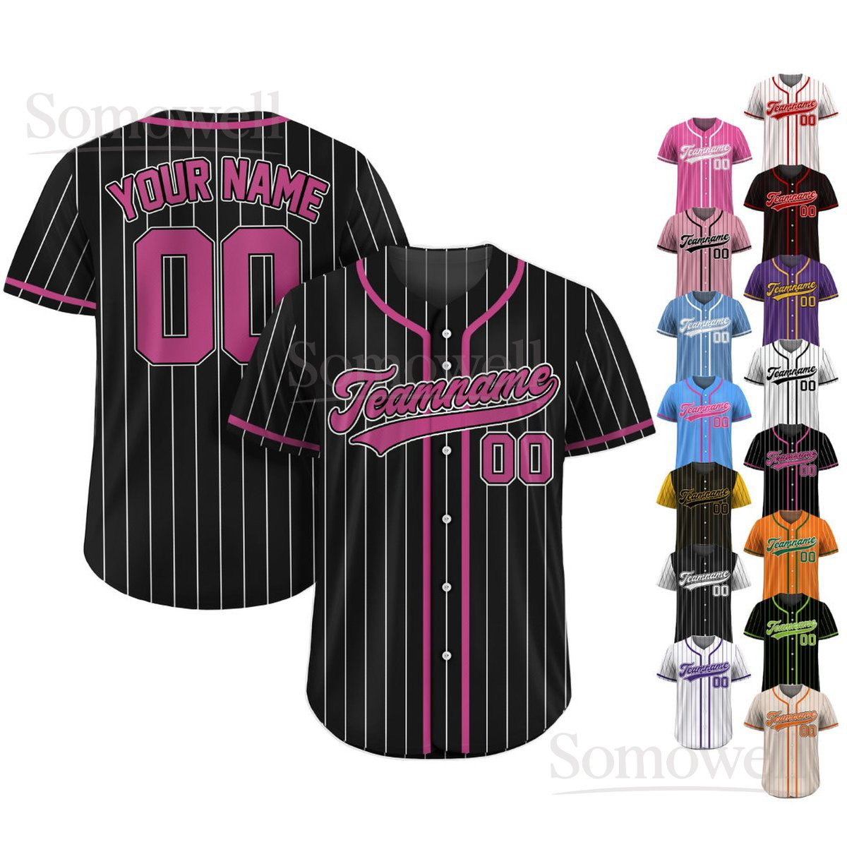 Custom Pinstripe Baseball Jersey Personalized Team Name and Number Classic Style Uniform for Men Women Youth Multi Color Edition