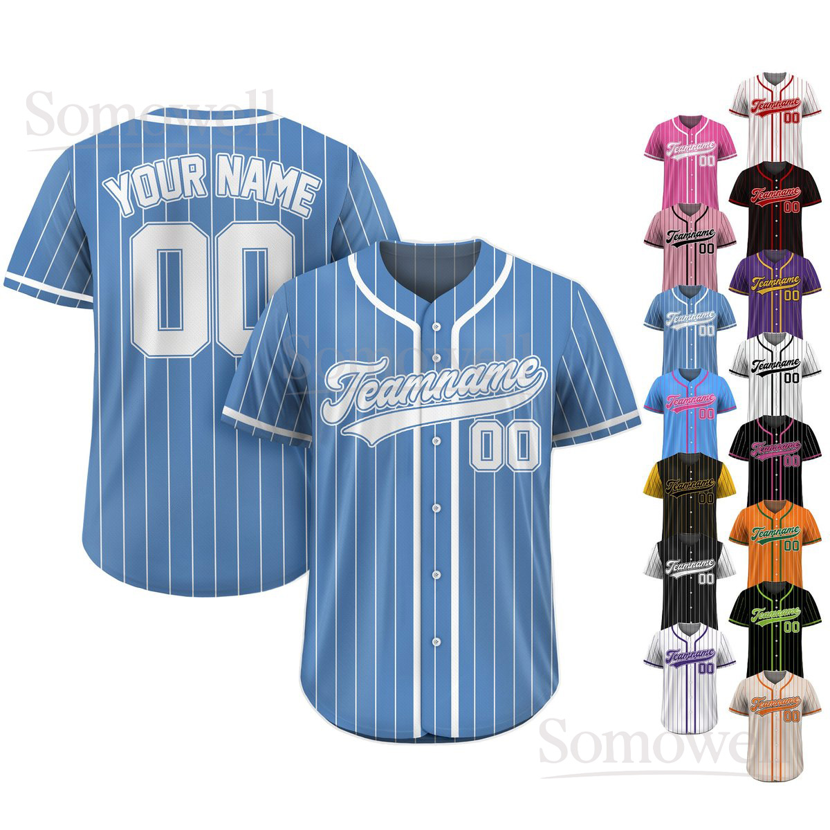 Custom Team Name Number Baseball Jersey Pinstripe Personalized Sports Outfit Multi Color Edition
