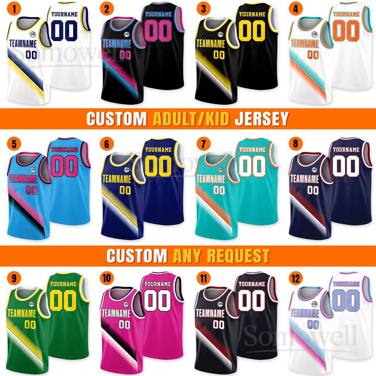 Custom Team Name Number Basketball Jersey for Men Women Youth Toddler Personalized Sportswear Multi Color Edition
